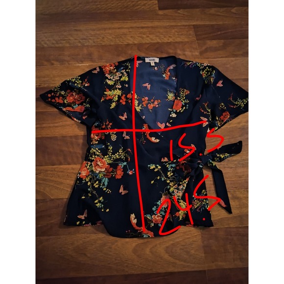 Meraki Large Navy Floral Wrap Blouse - Picture 2 of 4